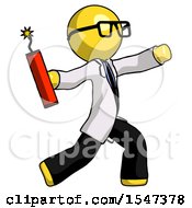 Poster, Art Print Of Yellow Doctor Scientist Man Throwing Dynamite