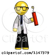 Poster, Art Print Of Yellow Doctor Scientist Man Holding Dynamite With Fuse Lit