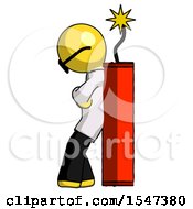 Poster, Art Print Of Yellow Doctor Scientist Man Leaning Against Dynimate Large Stick Ready To Blow