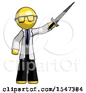 Poster, Art Print Of Yellow Doctor Scientist Man Holding Sword In The Air Victoriously