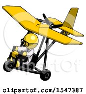 Yellow Doctor Scientist Man In Ultralight Aircraft Top Side View