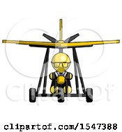 Yellow Doctor Scientist Man In Ultralight Aircraft Front View
