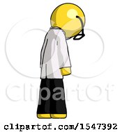 Poster, Art Print Of Yellow Doctor Scientist Man Depressed With Head Down Back To Viewer Right