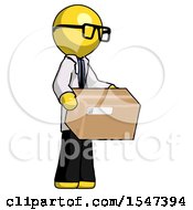 Poster, Art Print Of Yellow Doctor Scientist Man Holding Package To Send Or Recieve In Mail