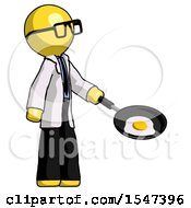 Poster, Art Print Of Yellow Doctor Scientist Man Frying Egg In Pan Or Wok Facing Right