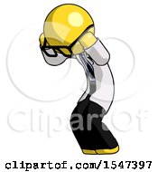 Yellow Doctor Scientist Man With Headache Or Covering Ears Turned To His Left