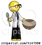 Yellow Doctor Scientist Man With Empty Bowl And Spoon Ready To Make Something