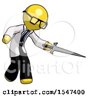 Poster, Art Print Of Yellow Doctor Scientist Man Sword Pose Stabbing Or Jabbing