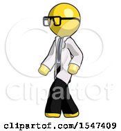 Poster, Art Print Of Yellow Doctor Scientist Man Man Walking Turned Left Front View