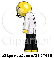 Poster, Art Print Of Yellow Doctor Scientist Man Depressed With Head Down Back To Viewer Left