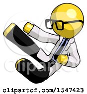 Yellow Doctor Scientist Man Flying Ninja Kick Left