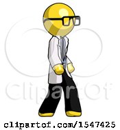 Poster, Art Print Of Yellow Doctor Scientist Man Walking Turned Right Front View