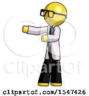 Yellow Doctor Scientist Man Presenting Something To His Right