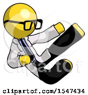 Poster, Art Print Of Yellow Doctor Scientist Man Flying Ninja Kick Right