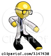 Yellow Doctor Scientist Man Karate Defense Pose Right