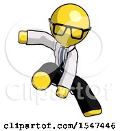 Poster, Art Print Of Yellow Doctor Scientist Man Action Hero Jump Pose