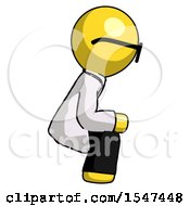 Poster, Art Print Of Yellow Doctor Scientist Man Squatting Facing Right