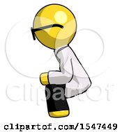 Poster, Art Print Of Yellow Doctor Scientist Man Squatting Facing Left