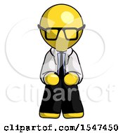 Poster, Art Print Of Yellow Doctor Scientist Man Squatting Facing Front