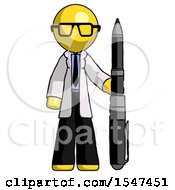 Yellow Doctor Scientist Man Holding Large Pen