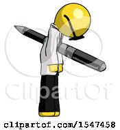 Yellow Doctor Scientist Man Impaled Through Chest With Giant Pen