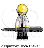 Poster, Art Print Of Yellow Doctor Scientist Man Weightlifting A Giant Pen