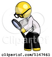 Poster, Art Print Of Yellow Doctor Scientist Man Inspecting With Large Magnifying Glass Left