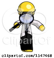 Poster, Art Print Of Yellow Doctor Scientist Man Looking Down Through Magnifying Glass