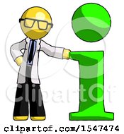 Poster, Art Print Of Yellow Doctor Scientist Man With Info Symbol Leaning Up Against It