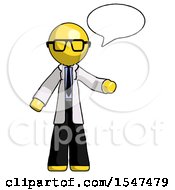 Poster, Art Print Of Yellow Doctor Scientist Man With Word Bubble Talking Chat Icon
