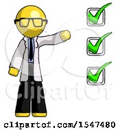 Poster, Art Print Of Yellow Doctor Scientist Man Standing By List Of Checkmarks