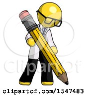 Poster, Art Print Of Yellow Doctor Scientist Man Writing With Large Pencil