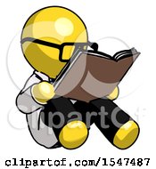 Yellow Doctor Scientist Man Reading Book While Sitting Down