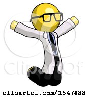 Poster, Art Print Of Yellow Doctor Scientist Man Jumping Or Kneeling With Gladness