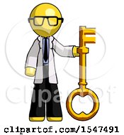 Poster, Art Print Of Yellow Doctor Scientist Man Holding Key Made Of Gold