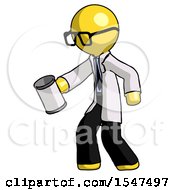 Poster, Art Print Of Yellow Doctor Scientist Man Begger Holding Can Begging Or Asking For Charity Facing Left
