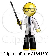 Yellow Doctor Scientist Man Standing Up With Ninja Sword Katana