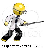 Poster, Art Print Of Yellow Doctor Scientist Man Stabbing With Ninja Sword Katana
