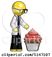 Poster, Art Print Of Yellow Doctor Scientist Man With Giant Cupcake Dessert