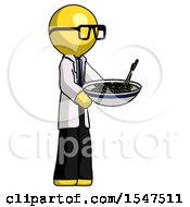 Yellow Doctor Scientist Man Holding Noodles Offering To Viewer
