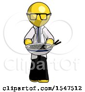 Poster, Art Print Of Yellow Doctor Scientist Man Serving Or Presenting Noodles