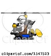 White Doctor Scientist Man Flying In Gyrocopter Front Side Angle View