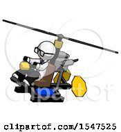 White Doctor Scientist Man Flying In Gyrocopter Front Side Angle Top View