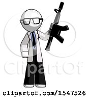 Poster, Art Print Of White Doctor Scientist Man Holding Automatic Gun