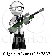 Poster, Art Print Of White Doctor Scientist Man Holding Sniper Rifle Gun