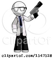 Poster, Art Print Of White Doctor Scientist Man Holding Handgun