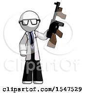 White Doctor Scientist Man Holding Tommygun