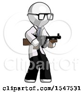 White Doctor Scientist Man Tommy Gun Gangster Shooting Pose
