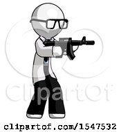 Poster, Art Print Of White Doctor Scientist Man Shooting Automatic Assault Weapon