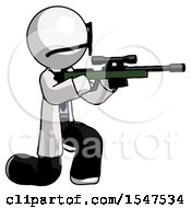 Poster, Art Print Of White Doctor Scientist Man Kneeling Shooting Sniper Rifle